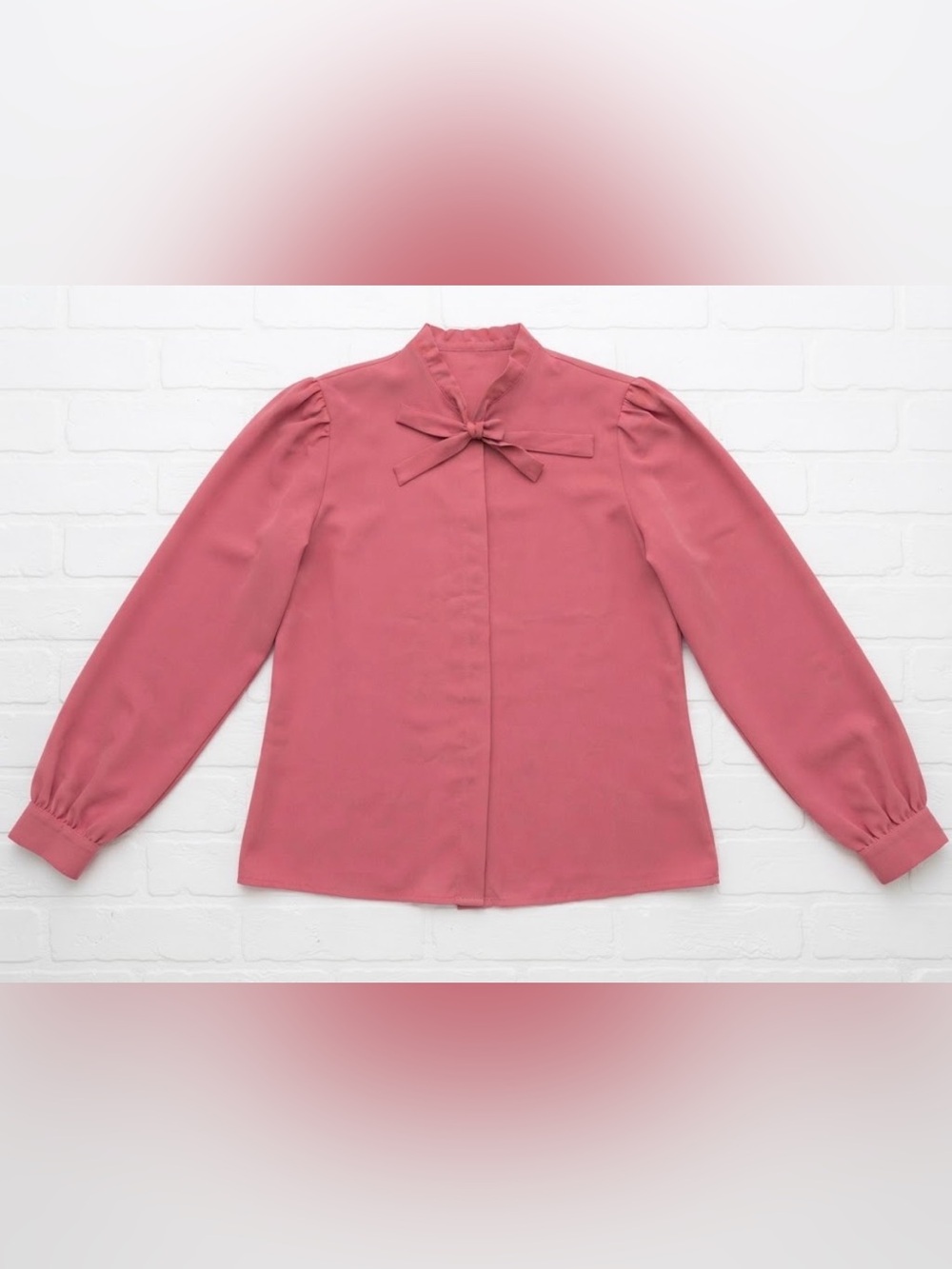 Tie-Neck Long Sleeve Blouse in Dusty Rose